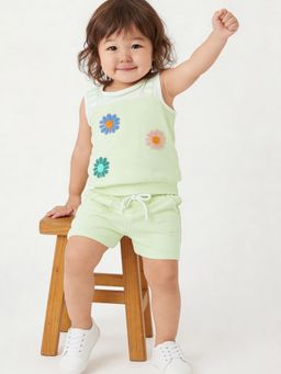 max - Green Embroidered Regular Cotton Co-Ord Set