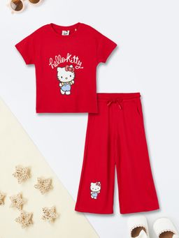 max - Red Printed Regular Cotton T-shirt and Pant