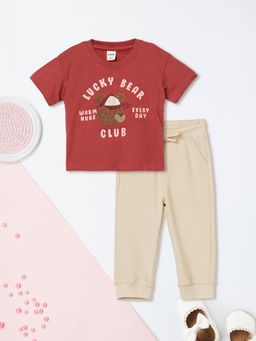 max - Red Printed Regular Cotton T-shirt and Joggers