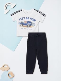 max - White Printed Regular Cotton T-shirt and Joggers