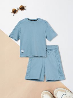 max - Blue Solid Regular Cotton Blend Co-Ord Set