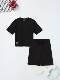 max - Black Solid Regular Cotton Blend Co-Ord Set