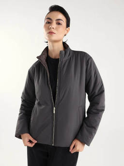 RAREISM - Women's Derry-W Grey Polyester High Neck Jacket