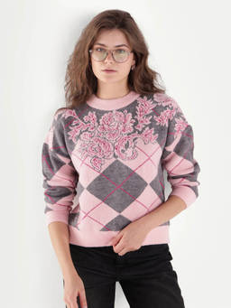 RAREISM - Lower Women Multi-Color Jacquard Pullover Sweater