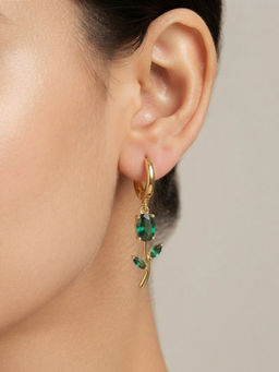 RACHIVA - Women Green Stones Stainless Steel Pair Of Earrings