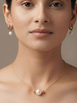 RACHIVA - Women White Pearl Stainless Steel Necklace with Pair Of Earring