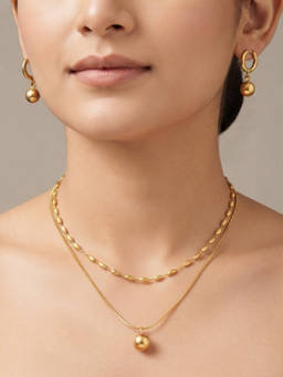 RACHIVA - Women Gold Statement Stainless Steel Necklace with Pair Of Earring