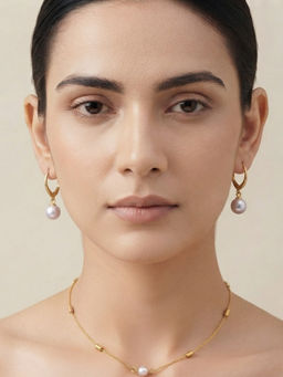 RACHIVA - Women White Pearl Stainless Steel Necklace with Pair Of Earring