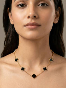 RACHIVA - Women Black Stones Stainless Steel Necklace