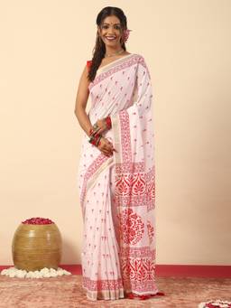 Garden VARELI - Women's Floral Print White Art Silk Saree