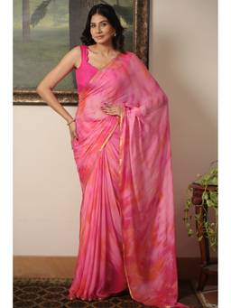 Zari Jaipur - Women's Pink Chiffon Saree