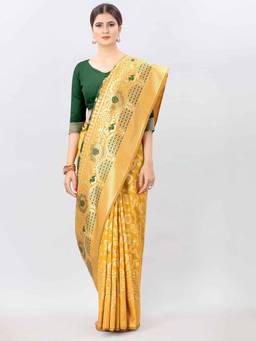 URBAN PALLU - Women's Woven Yellow Silk Blend Saree