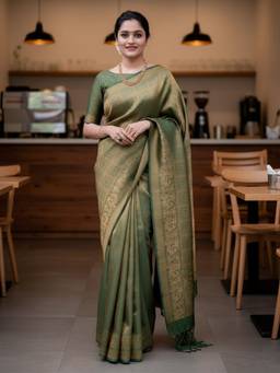 URBAN PALLU - Women Green Woven Saree