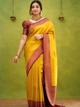 URBAN PALLU - Women's Mustard Silk Blend Saree