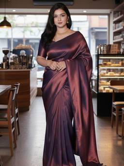 URBAN PALLU - Women Navy Blue Silk Blend Saree