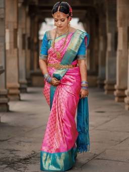 URBAN PALLU - Women's Pink Woven Silk Blend Saree