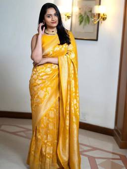 URBAN PALLU - Yellow Silk Blend Saree