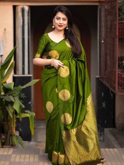 URBAN PALLU - Women's Olive Silk Blend Saree