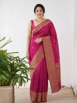 URBAN PALLU - Women's Orange Silk Blend Saree