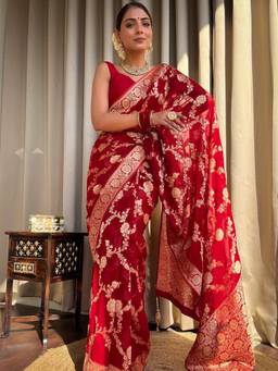 URBAN PALLU - Red Silk Blend Saree