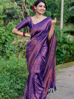 URBAN PALLU - Women Purple Silk Blend Saree