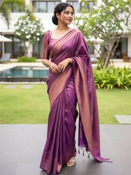 URBAN PALLU - Purple Women's Silk Blend Saree