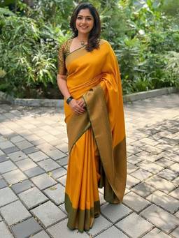URBAN PALLU - Women Mustard Silk Blend Saree