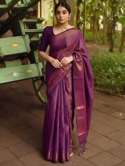URBAN PALLU - Women Silk Blend Purple Saree