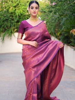 URBAN PALLU - Women's Purple Silk Blend Saree