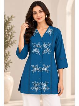 STUDIO MISRI - Women's Blue Rayon Tunic