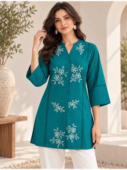 STUDIO MISRI - Women's Teal Rayon Tunic