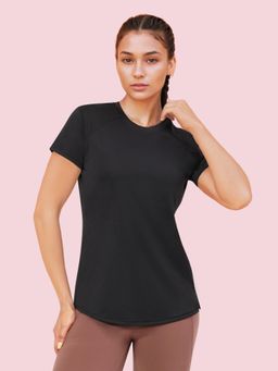 Enamor - A313 Women Active Panel Quick Dry Relaxed Fi Workout T-Shirt Black