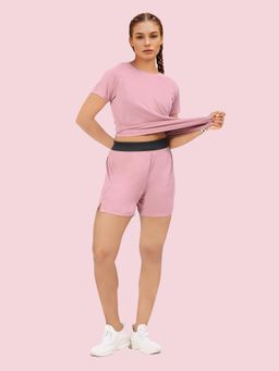 Enamor - Jacquard Elastic Waist Mid Thigh Length Mid Rise Kool Poly Finish Workout Shorts - A714