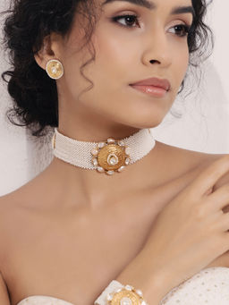 Joules By Radhika - White Polki-Pearl Elegant Choker Necklace with Earrings