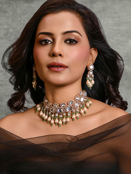 Joules By Radhika - Multi-Color Golden Glory Choker with Earrings