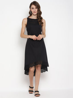 Taurus - Black Lace Inserts Jersey Knit Dress