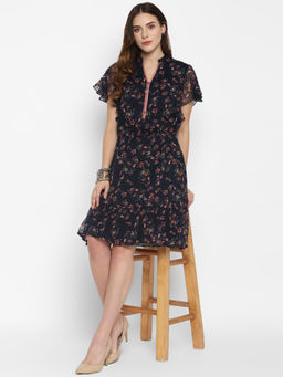 Taurus - Blue Printed Chiffon Dress