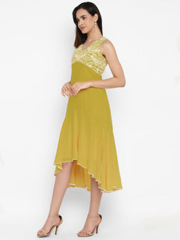 Taurus - Acid Green Embellished Georgette Midi Dress