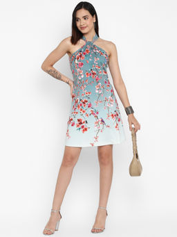 Taurus - Teal Digital Printed Lycra Knit Dress