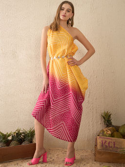 Uptownie - Yellow Asymmetric One-Shoulder Crepe Dress