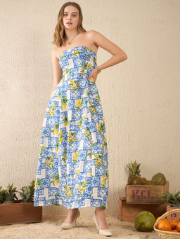 Uptownie - Blue Bandeau Maxi Cotton Dress