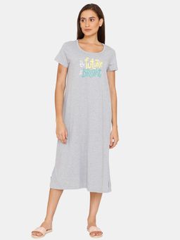 Zivame - Rosaline Symmetry Knit Cotton Mid Length Nightdress - Grey Melange