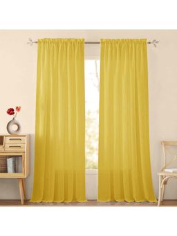 HOMEMONDE - Yellow Solid Long Door 10 Feet Cotton Sheer Curtains (Pack of 2)
