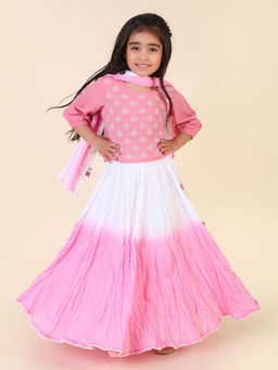 Fabindia - Pink Cotton Chikankari Lehenga Choli and Dupatta (Set of 3)