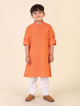 Fabindia - Orange Cotton Hand Block Printed Kurta