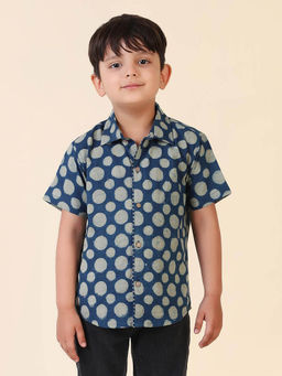 Fabindia - Indigo Cotton Dabu Printed Shirt