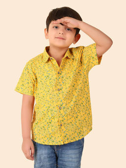 Fabindia - Yellow Cotton Hand Block Printed Shirt