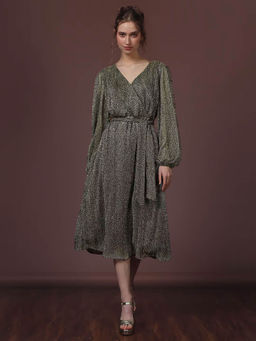 VERO MODA - Black Shimmer Wrap Dress with Belt (Set of 2)