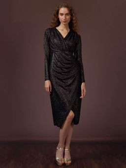 VERO MODA - Black Shimmer Mock Wrap Dress