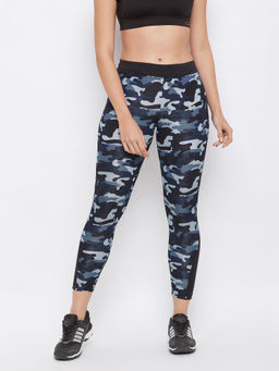 Clovia - Activewear Sports Ankle Length Printed Tights - Blue